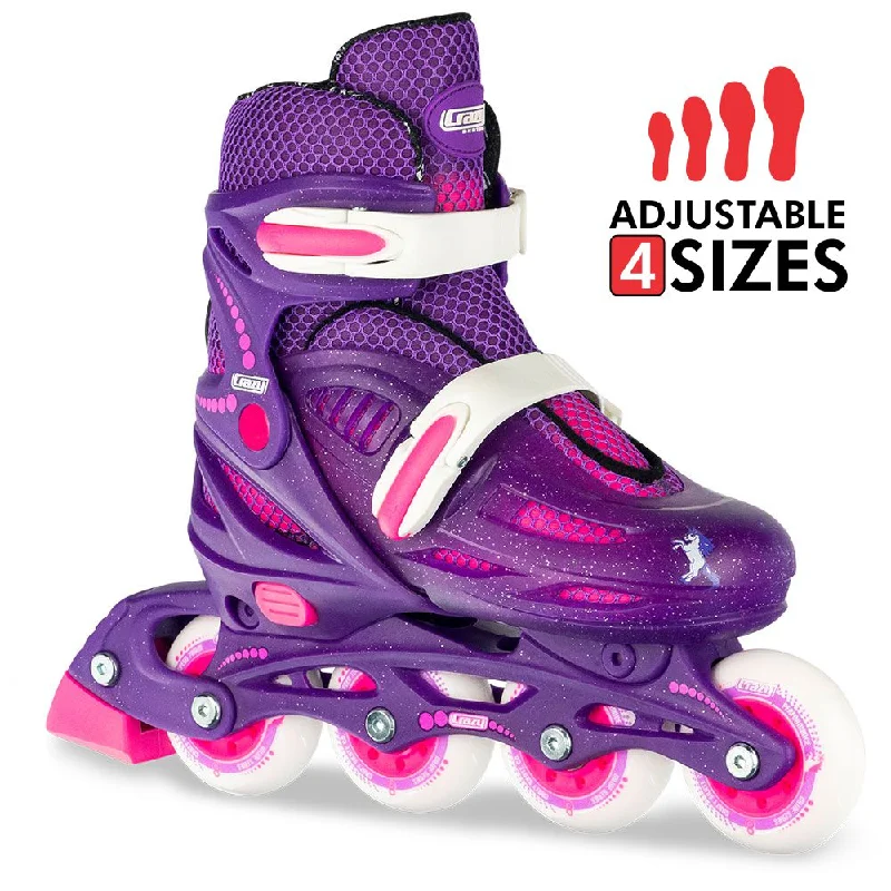 Comfortable Ice Skates for Smooth Turns-148 Purple Glitter - Size Adjustable Inline Skates