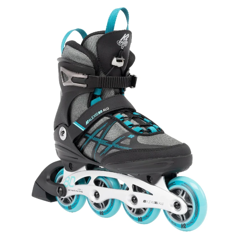 Custom Roller Skates for Personalized Style-K2 Alexis 80 ALU Gray-Cyan Womens Inline Skates