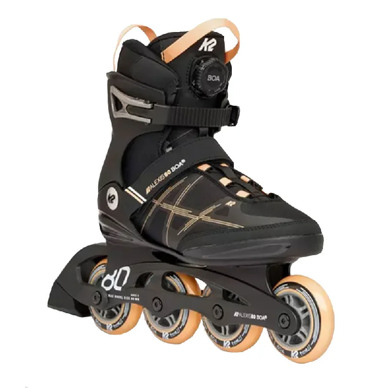 High-Speed Ice Skates for Competitive Races-K2 Alexis 80 BOA Black/Pink Womens Inline Skates