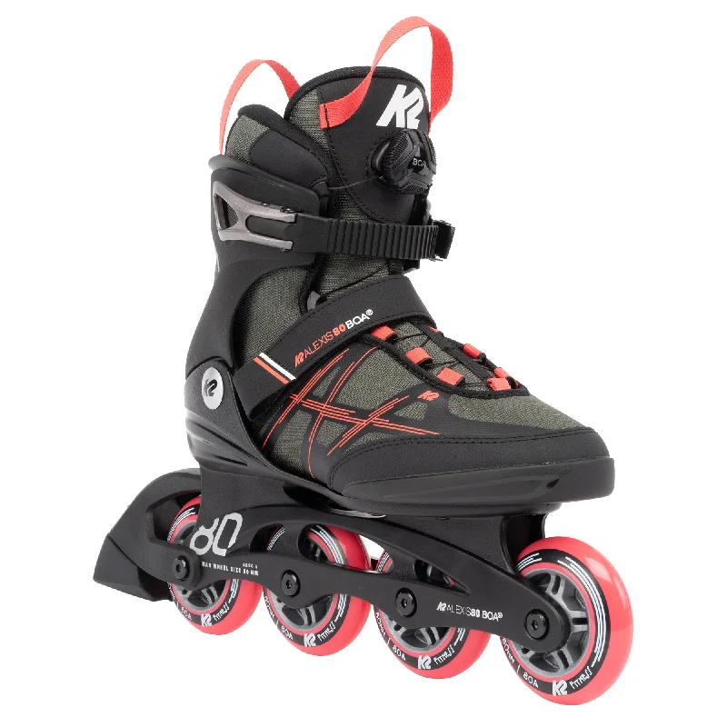 Professional Inline Skates for Racing and Tricks-K2 Alexis 80 Boa Gray-Coral Womens Inline Skates