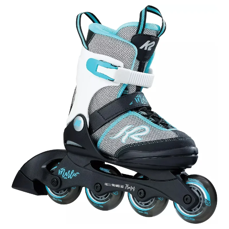 Comfortable Skate Shoes for Casual Riders-K2 Marlee Silver-Blue Girls Adjustable Inline Skates