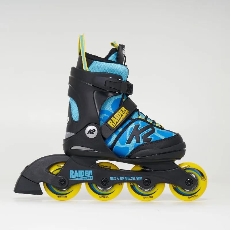 Professional Roller Skates for Racing Events-K2 Raider Pro Junior Boys Adjustable Inline Skates - Blue/Yellow