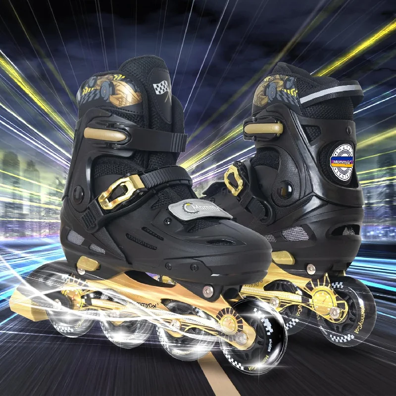 Professional Ice Skates for Smooth Spins-Nattork BLADE RACERS Adjustable Inline Skates - Gold