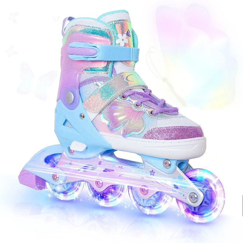 High-Speed Inline Skates for Quick Travel-Nattork Adjustable inline Skates for Kids- Fairy Wing Lavender