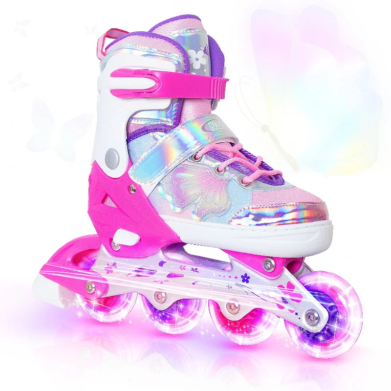 Adjustable Skate Shoes for Young Riders-Nattork Adjustable Inline Skates for Kids - Fairy Wing Viva Magenta