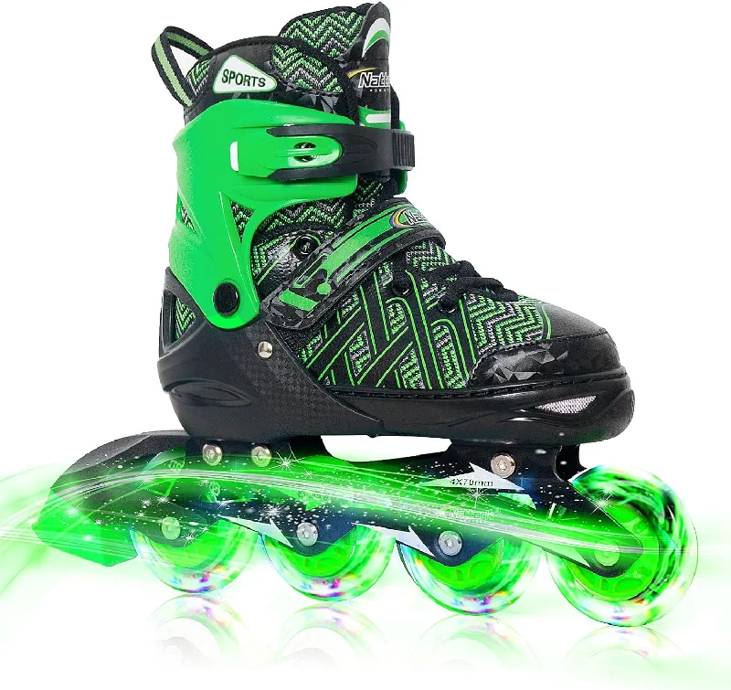 Durable Inline Skates for City Commuting-Nattork Adjustable Inline Skates for Kids Green