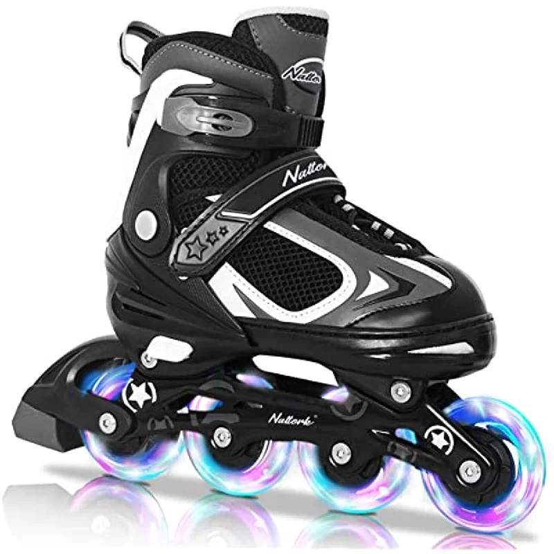 Comfortable Roller Skates with Padded Lining-Nattork Adjustable Inline Skates for Kids - Black