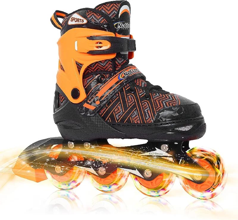 Custom Roller Skates with Colorful Designs-Nattork Adjustable Inline Skates for Kids Orange