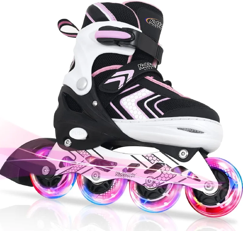 Comfortable Roller Skates with Soft Padding-Nattork Adjustable Inline Skates for Kids - Pink