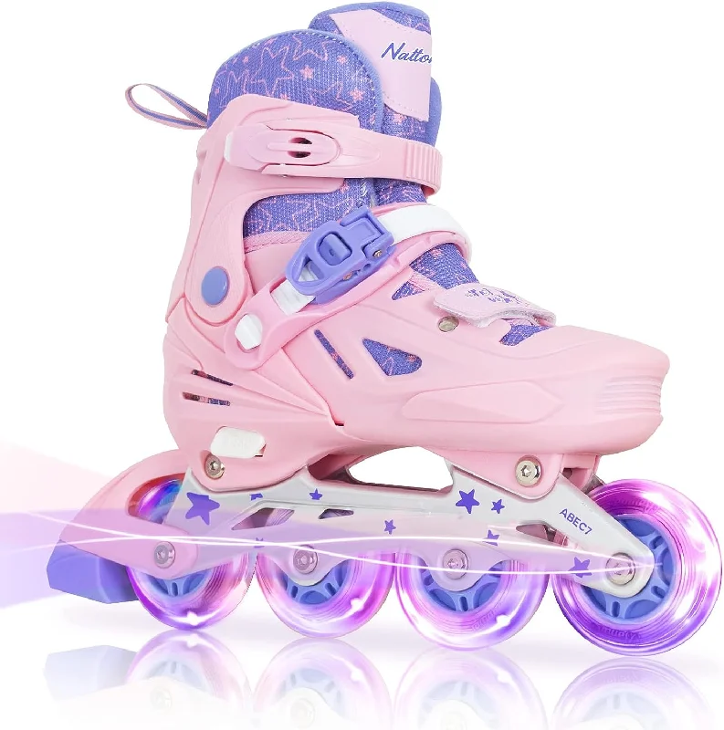 High-Quality Ice Skates for Smooth Turns-Nattork Adjustable Inline Skates for Kids Pink