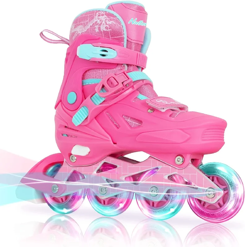 High-Quality Ice Skates for Beginners-Nattork Adjustable Inline Skates for Kids Red