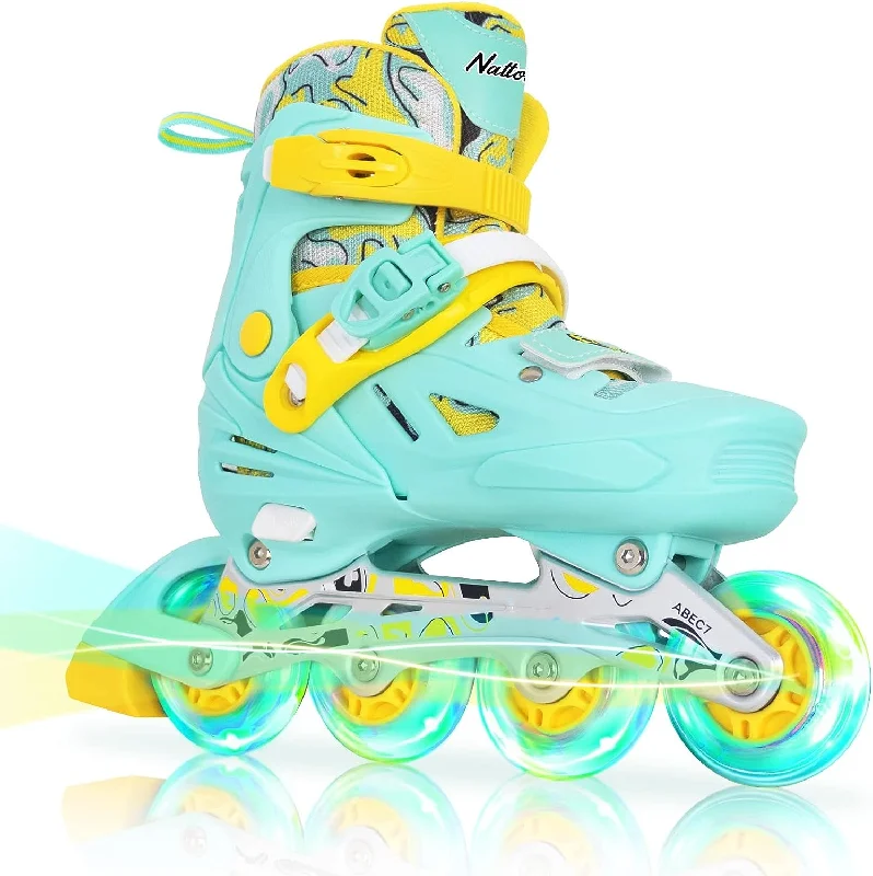 Heavy-Duty Ice Skates for Extreme Cold Conditions-Nattork Adjustable Inline Skates for Kids - Teal