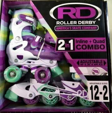 All-Weather Roller Skates for Various Conditions-RD - 2 in 1 - Inline or Quad Adjustable Skate (Girls)