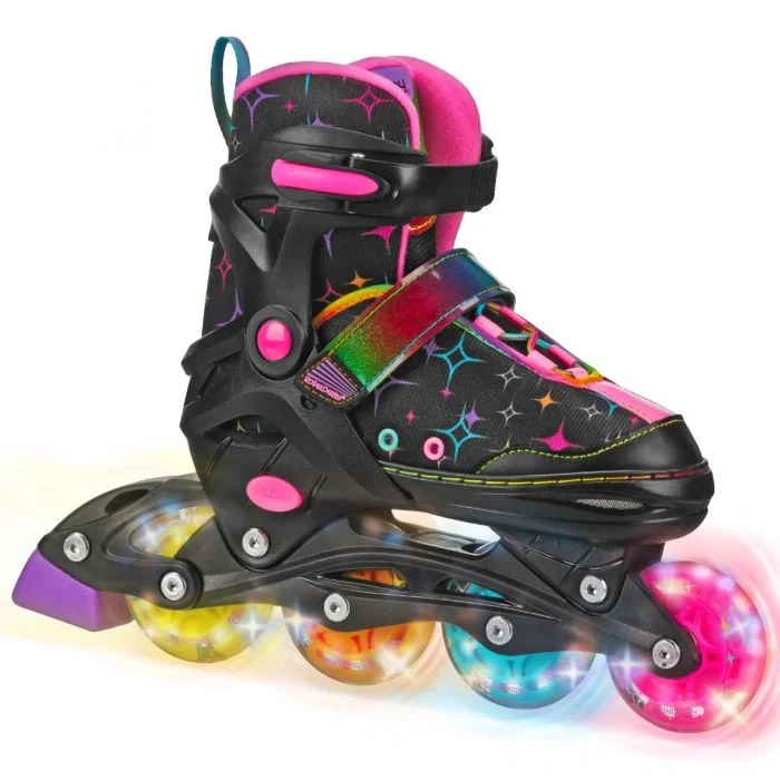 Comfortable Inline Skates for Long Rides-RDS Stryde Light Up Girls Black Adjustable Inline Skates