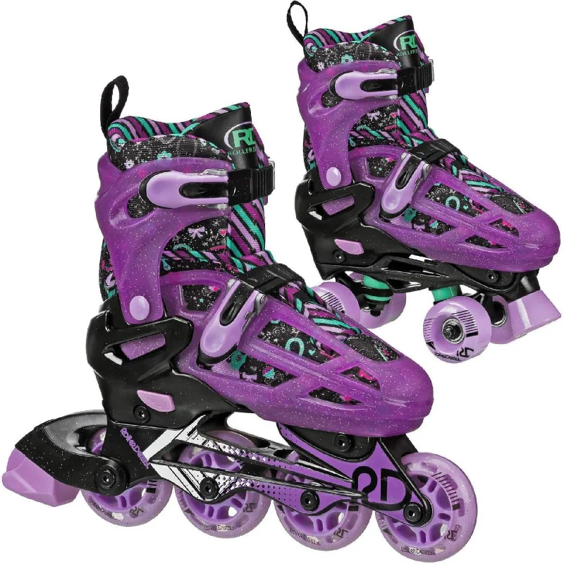 Multi-Purpose Inline Skates for Urban Commuting-Roller Derby Girl's Adjustable 2-in-1 Quad and Inline Skates