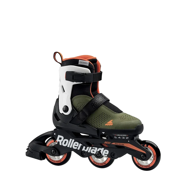 Adjustable Ice Skates for All Ages-Rollerblade Microblade Free 3WD - Military Green/Orange