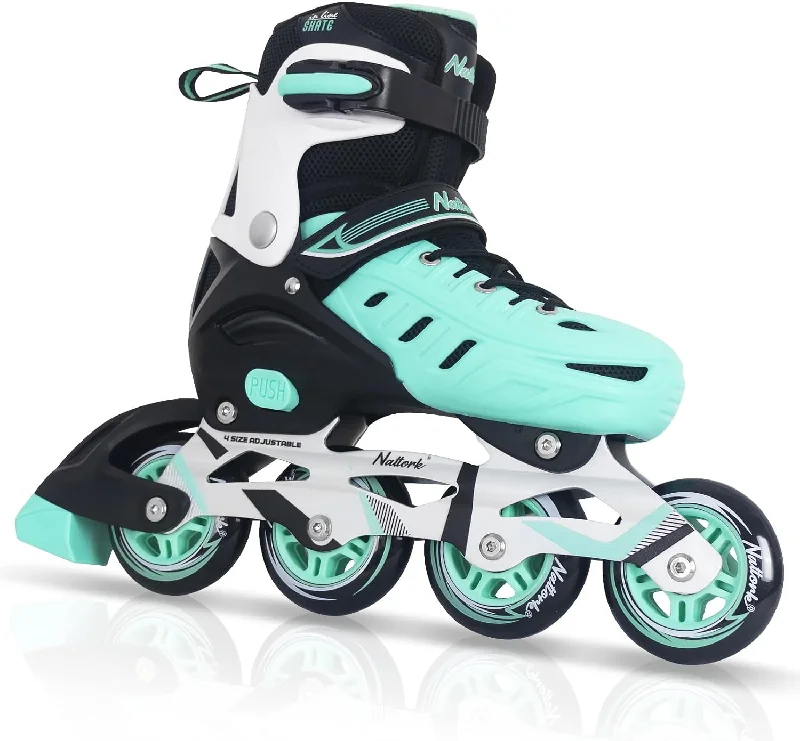 Pro-Level Roller Skates for Competition-Nattork Adjustable Inline Skates For Adults Teal