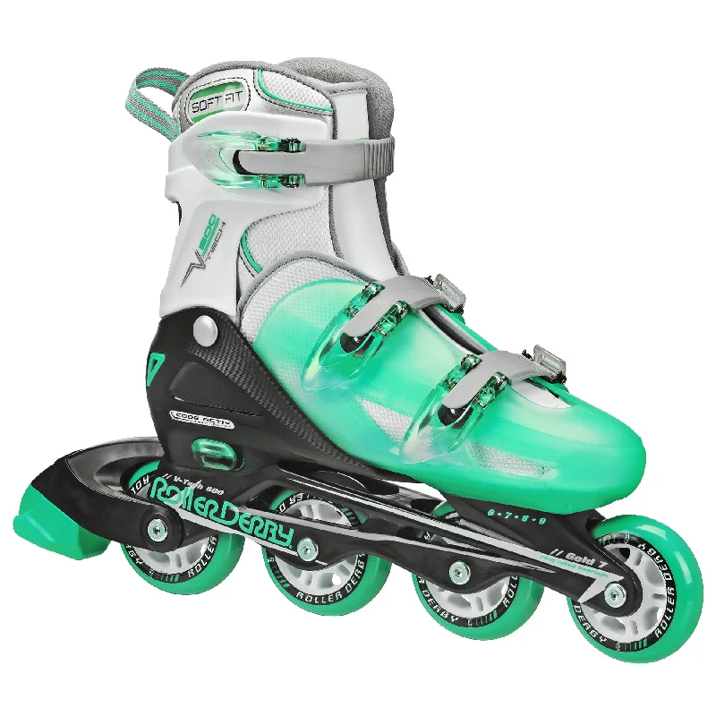 Roller Skates with Soft Wheels for Beginners-V-Tech 500 Women's Inline Skates with Adjustable Sizing