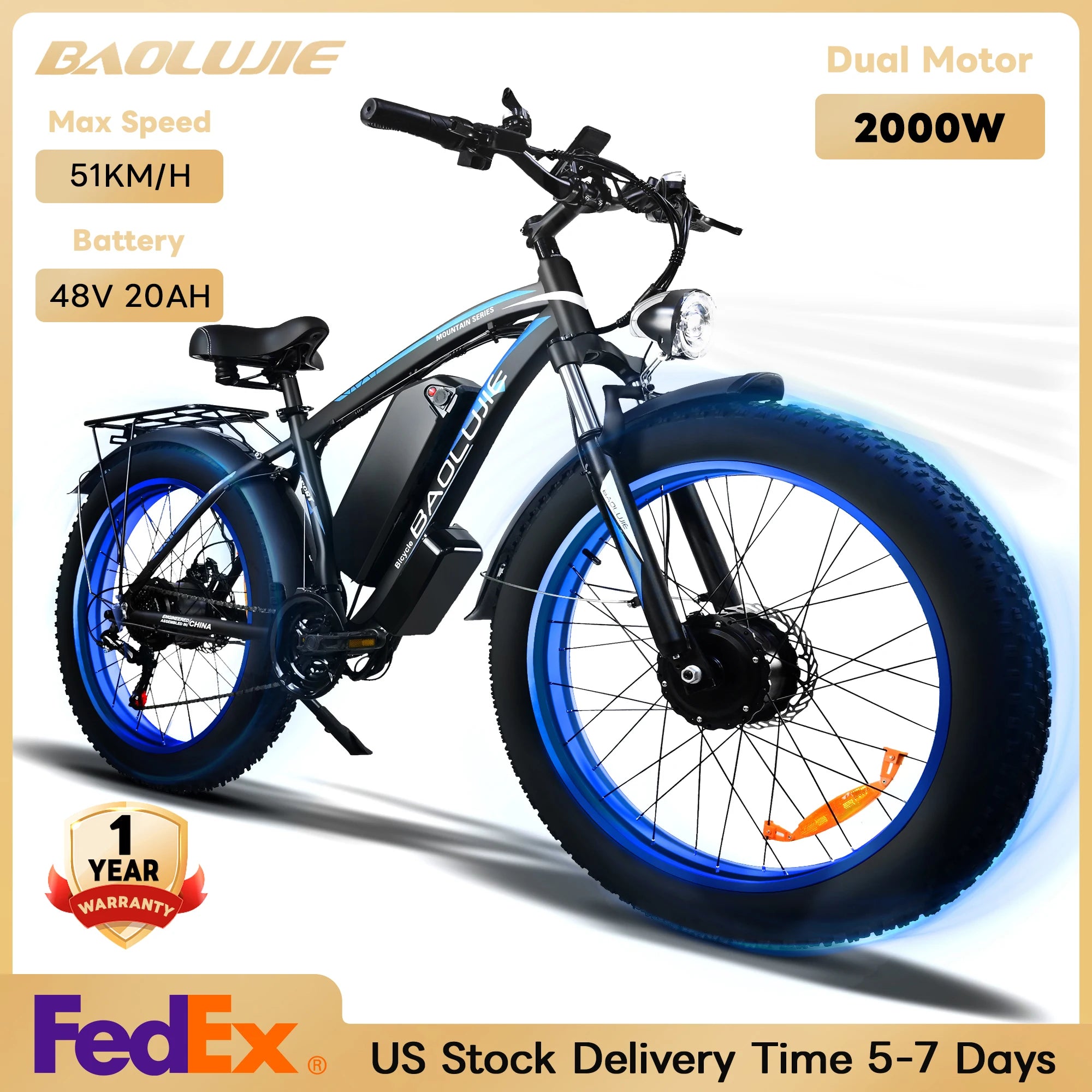 2000W Electric Bike with 20AhRemovable Battery 26"×4"Fat Tire Ebike for Adults 35MPH 80MilesElectric Bicycles