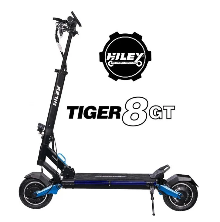 Travel-Friendly Foldable Scooter for Compact Storage-HILEY Tiger 8 GTR Electric Scooter - 48V, 15.6Ah, 2 x 1200W Peak Power, 50kmh, 50km, 2 x Spring Suspension, LED Acryclic Side, Front & Rear, NFC Lock