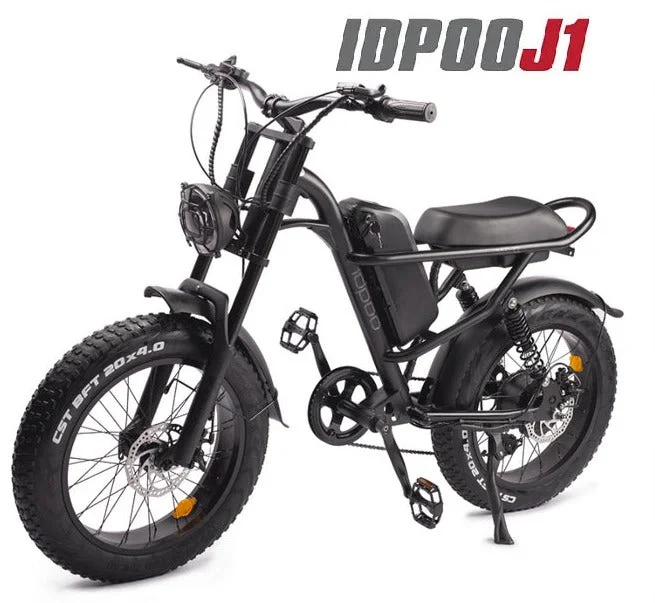 IDPOO J1 Electric Bike - 48V 15Ah,1000W Peak Power, 40kmh, 60km, 7 Speed Shimano, Front Hydraulic, Rear Dual Spring Coil Air Shocks, 20" X 4" Pneumatic Fat Tires