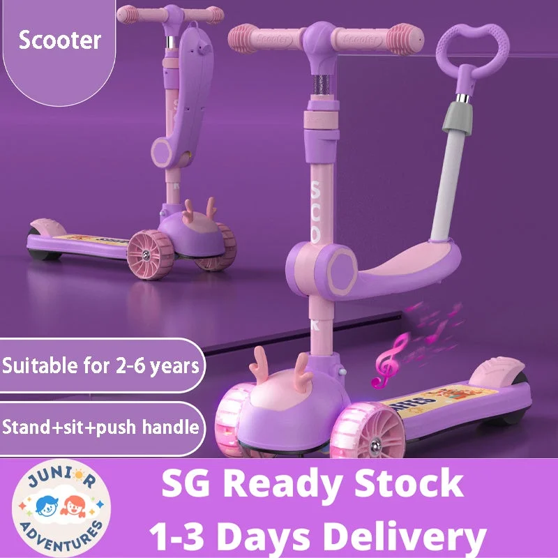 Scooter with Anti-Slip Deck for Safety-3 Wheeled Scooter for Kids - Stand & Cruise Child& With push rod/Toddlers Toy Folding Kick Scooters/Adjustable Height