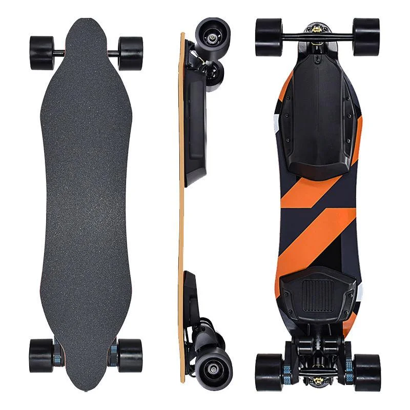 Pro Skateboard Deck with Custom Grip Tape-1200W*2 Electric Longboard Skateboard Orange X10 Dual Belt Drive Motor