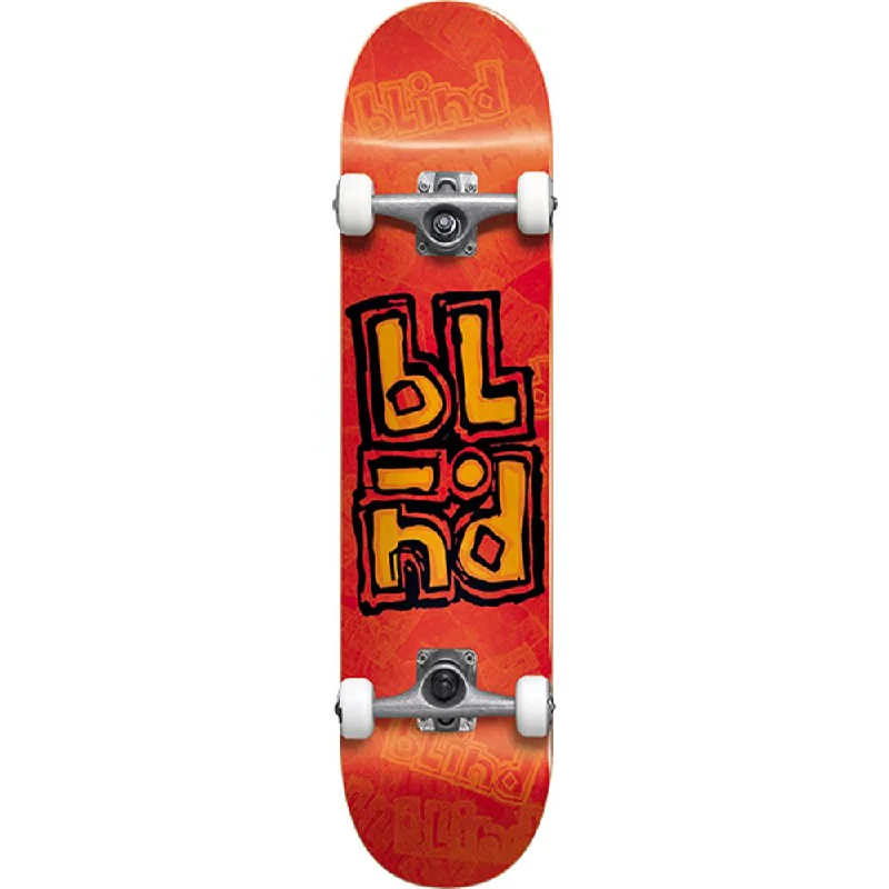 Trendy Skateboard Set for All Ages-Blind Stacked Stamp First Push Orange 8.0" Skateboard