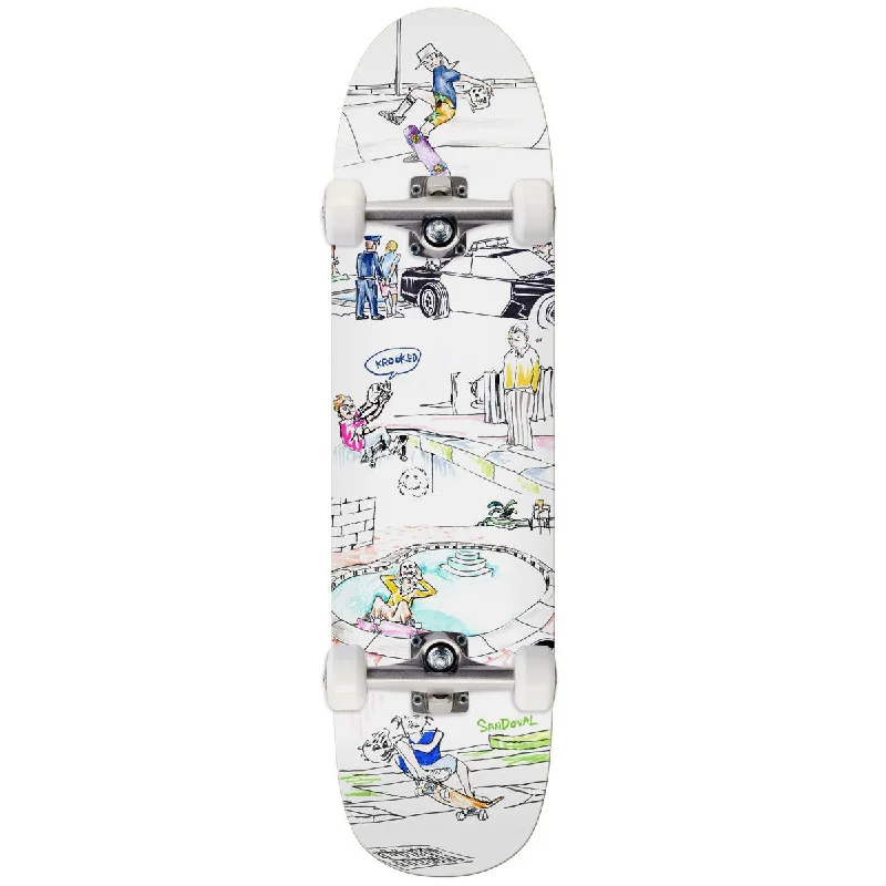 Classic Skateboard for Traditional Riding-Krooked Sandoval Skullride Skateboard Complete - White - 8.25"