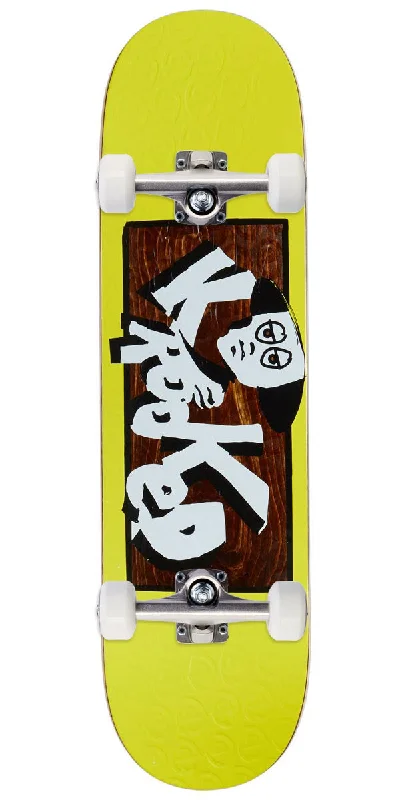 Compact Mini Skateboard for Young Riders-Krooked Team Incognito Embossed Skateboard Complete - Yellow - 8.25"