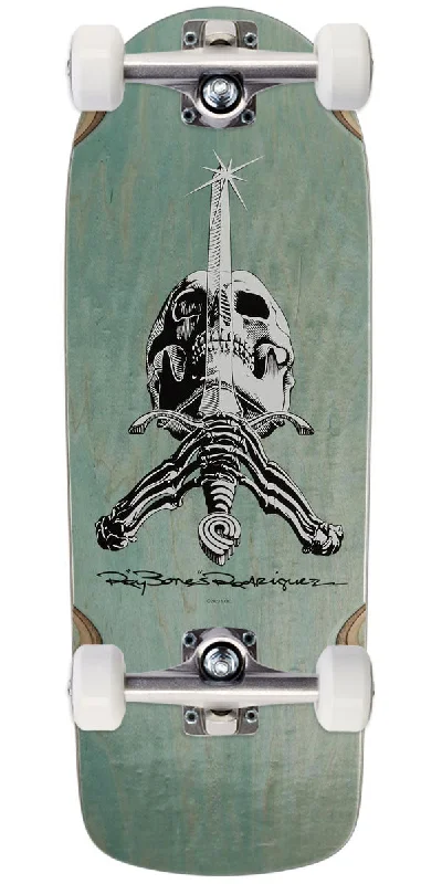 Compact Skateboard for Easy Carrying-Powell-Peralta Ray Rodriguez O.G. Skull & Sword 05 Snub Skateboard Complete - Light Teal Stain - 10.00"