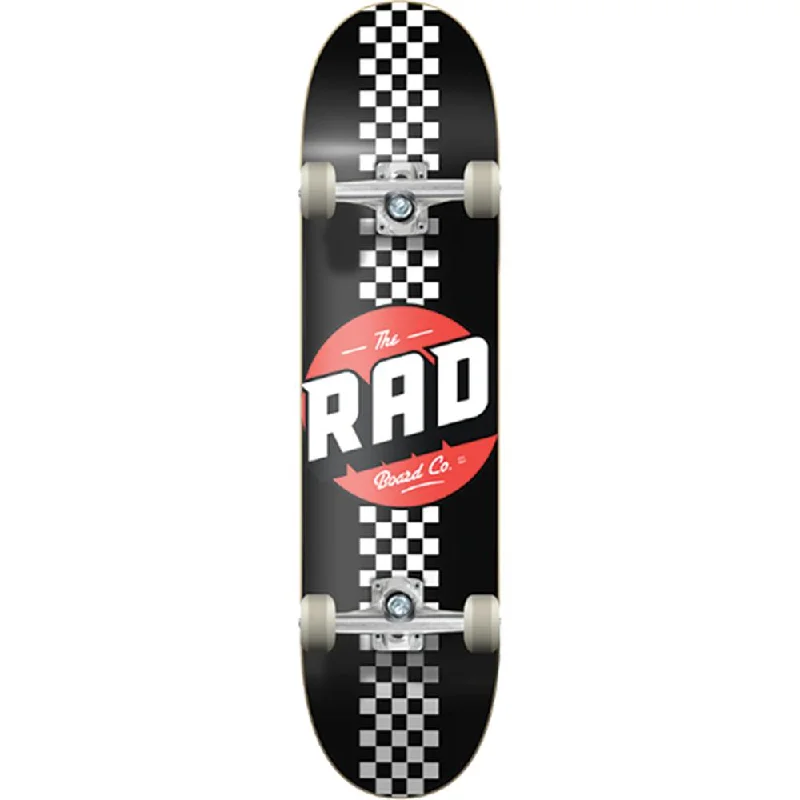 High-Quality Longboard for Smooth Cruising-RAD Checker Stripe Black/White 8.0" Complete Skateboard