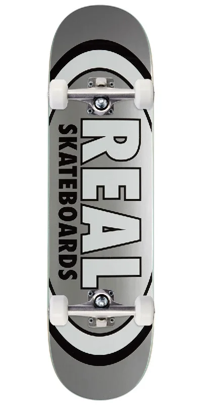 Complete Performance Skateboard Set for Trick Riders-Real Team Classic Oval Skateboard Complete - Silver - 7.75"