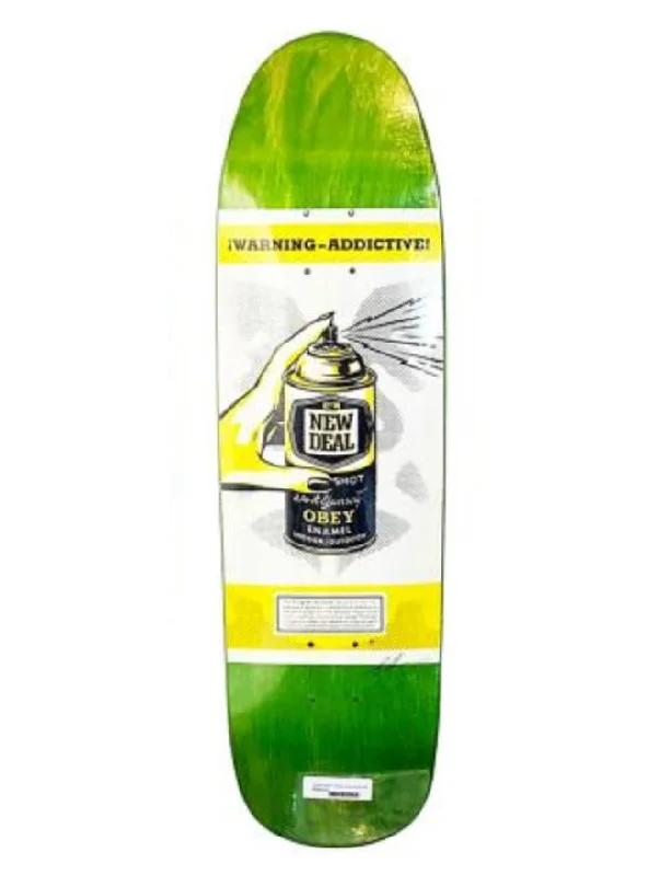 Skateboard with LED Lights for Fun and Visibility-Warning: Addictive- Green Silkscreen Skateboard by Shepard Fairey- OBEY